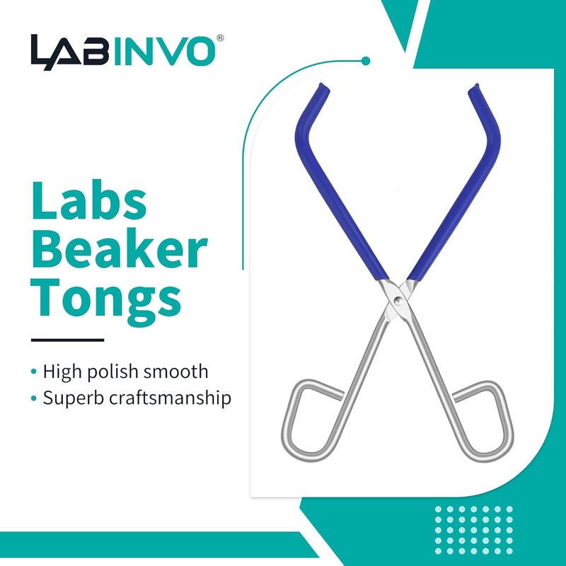 LINVO Lab Beaker Tongs with Blue Rubber Coated Ends, Chrome Plated Steel Clamping Tools for 50mL - 2000mL Capacity - Image 2